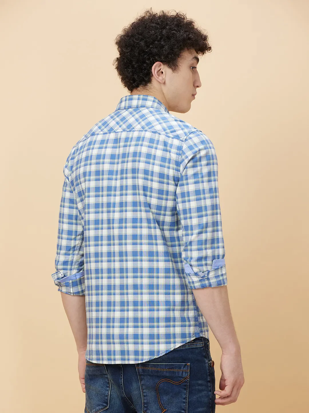 Blue Slim Straight Fit Regular Collar Long Sleeves Men's Shirt by Being Human Clothing - Image 4