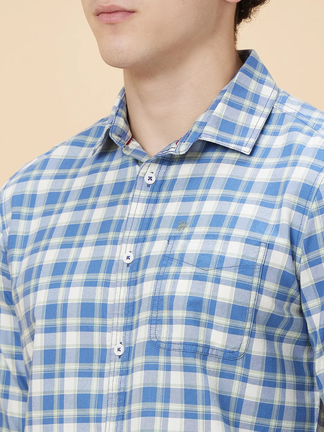 Blue Slim Straight Fit Regular Collar Long Sleeves Men's Shirt by Being Human Clothing - Image 5