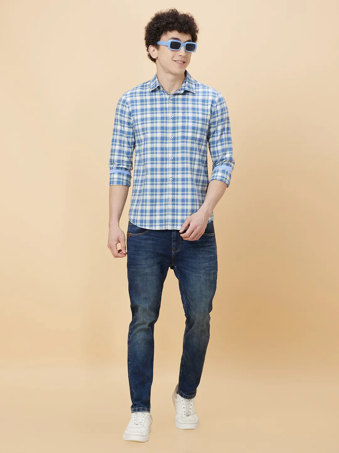 Blue Slim Straight Fit Regular Collar Long Sleeves Men's Shirt by Being Human Clothing - Image 6