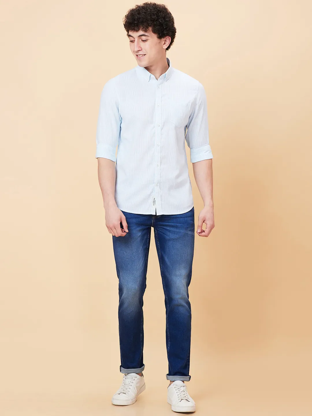 Blue Slim Straight Fit Regular Collar Long Sleeves Men's Shirt by Being Human Clothing - Image 2
