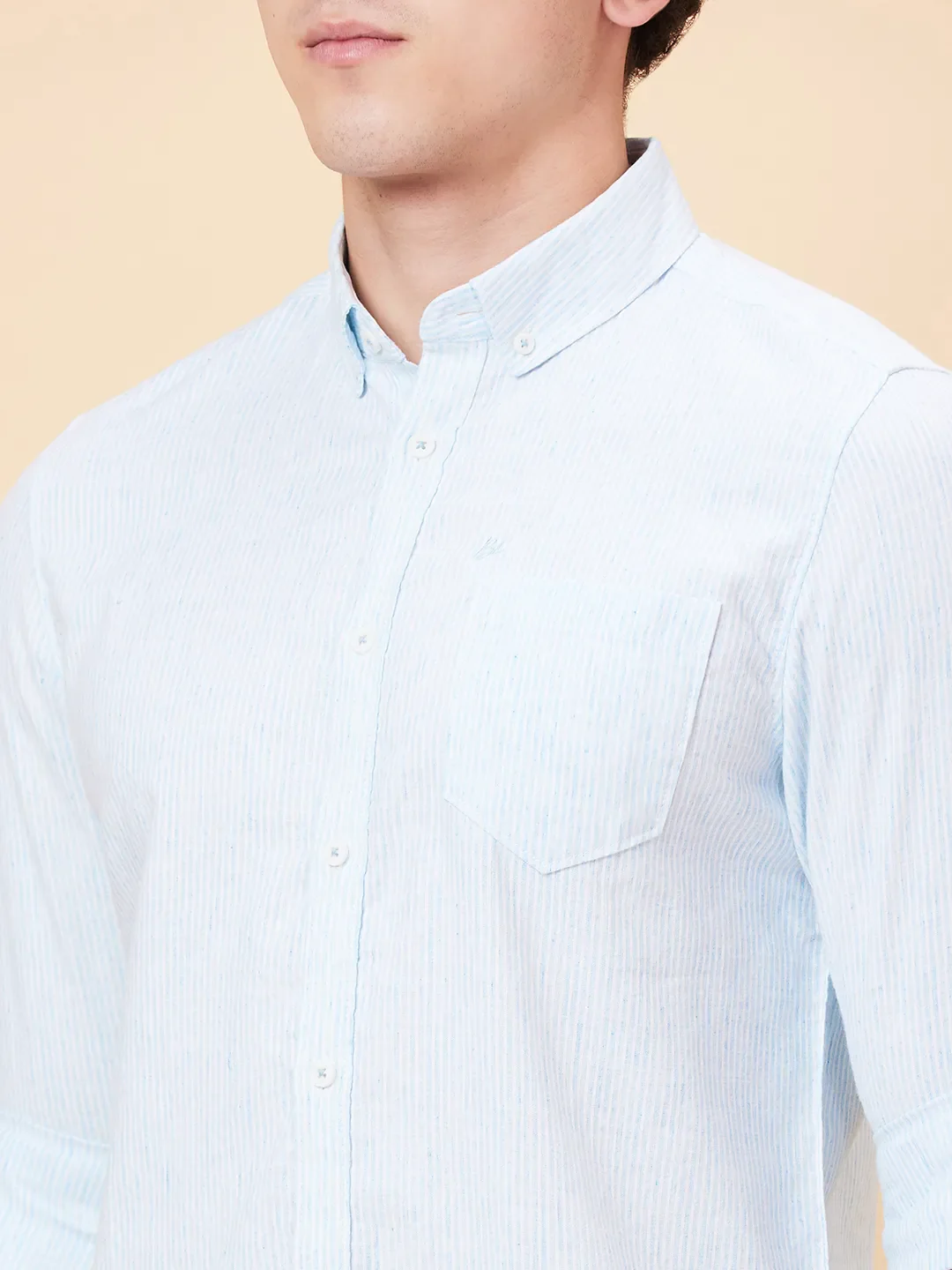 Blue Slim Straight Fit Regular Collar Long Sleeves Men's Shirt by Being Human Clothing - Image 5