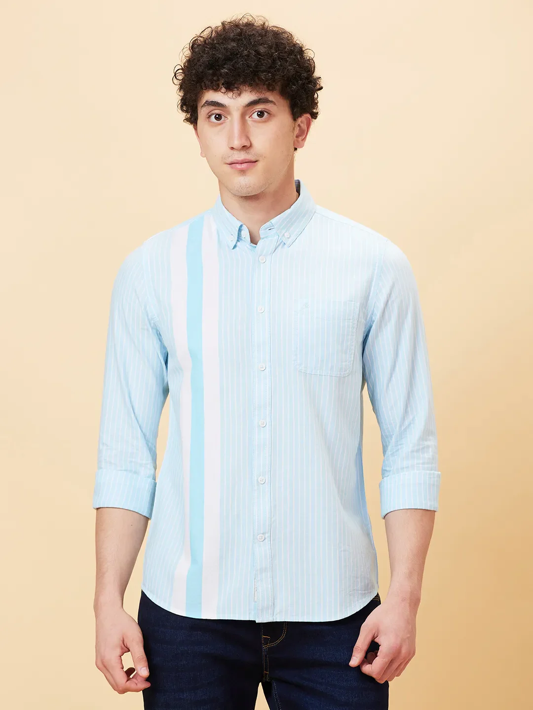 Blue Slim Fit Regular Collar Men's Shirt by Being Human Clothing