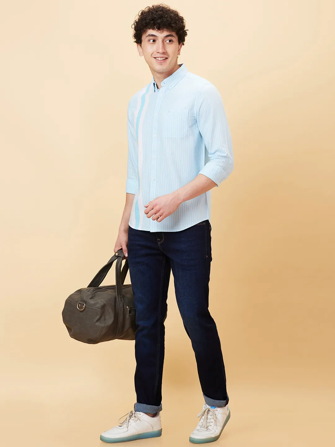 Blue Slim Fit Regular Collar Men's Shirt by Being Human Clothing - Image 2