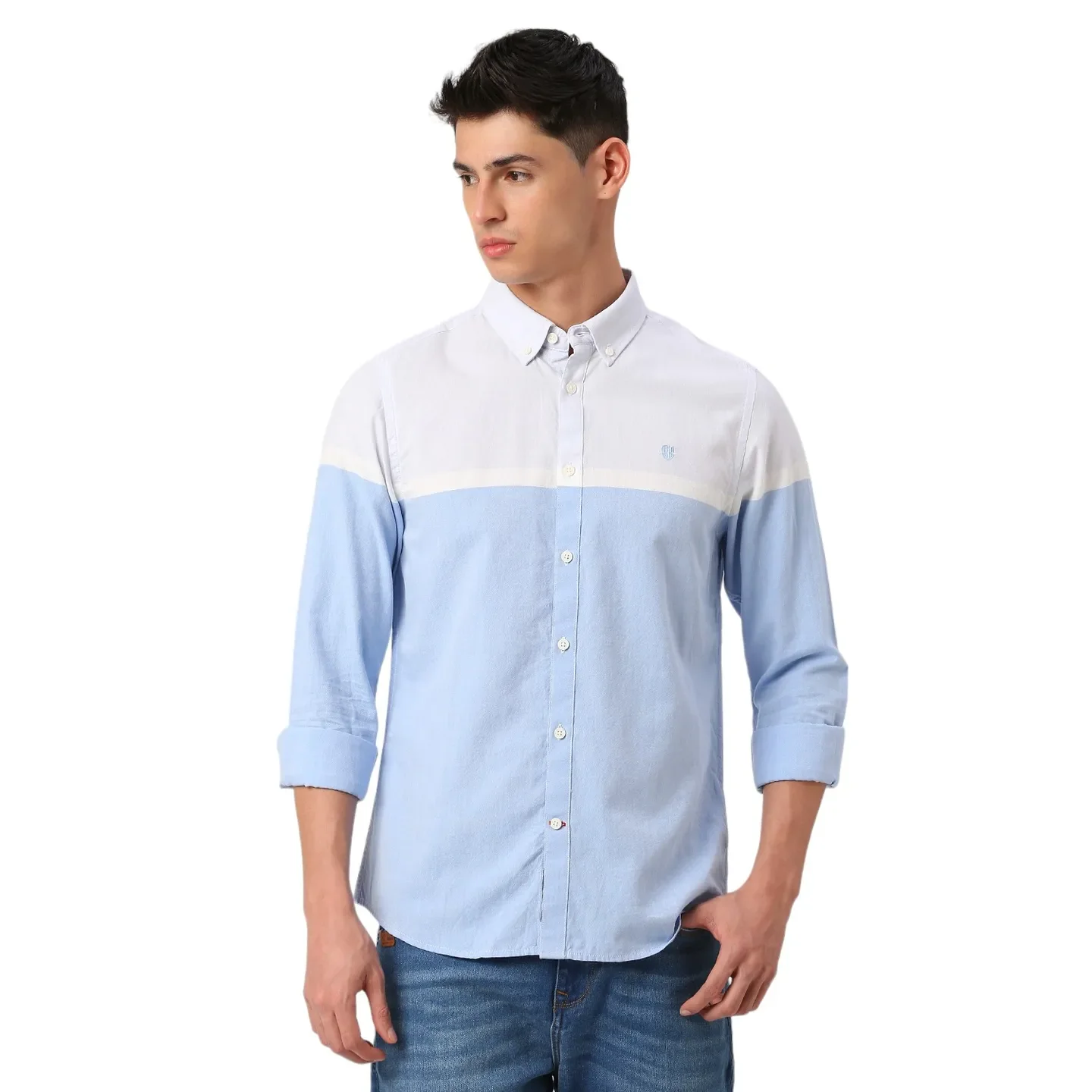 Blue Slim Straight Fit Regular Collar Long Sleeves Men's Shirt by Being Human Clothing