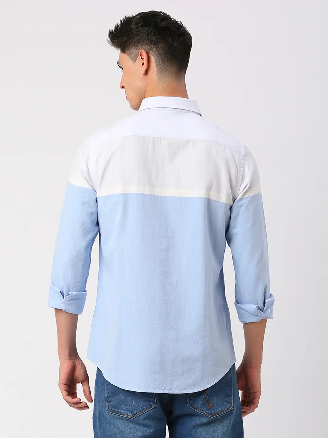 Blue Slim Straight Fit Regular Collar Long Sleeves Men's Shirt by Being Human Clothing - Image 4
