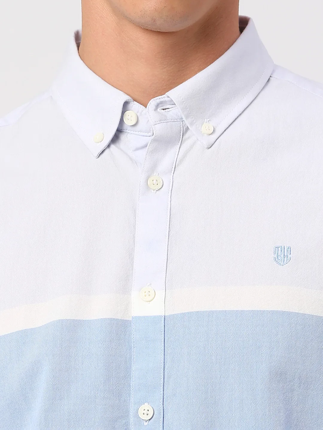 Blue Slim Straight Fit Regular Collar Long Sleeves Men's Shirt by Being Human Clothing - Image 5