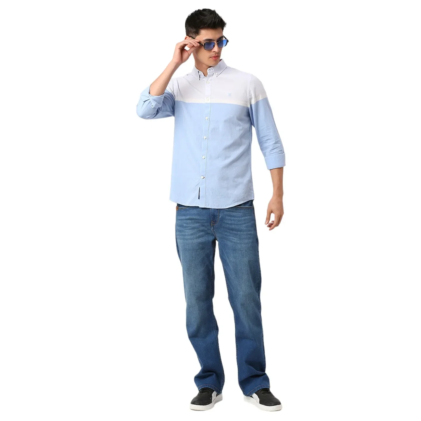 Blue Slim Straight Fit Regular Collar Long Sleeves Men's Shirt by Being Human Clothing - Image 6
