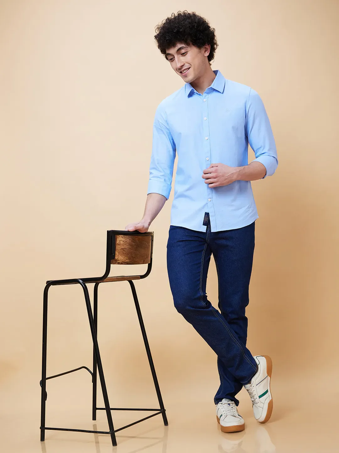 Blue Slim Straight Fit Regular Collar Long Sleeves Men's Shirt by Being Human Clothing - Image 6