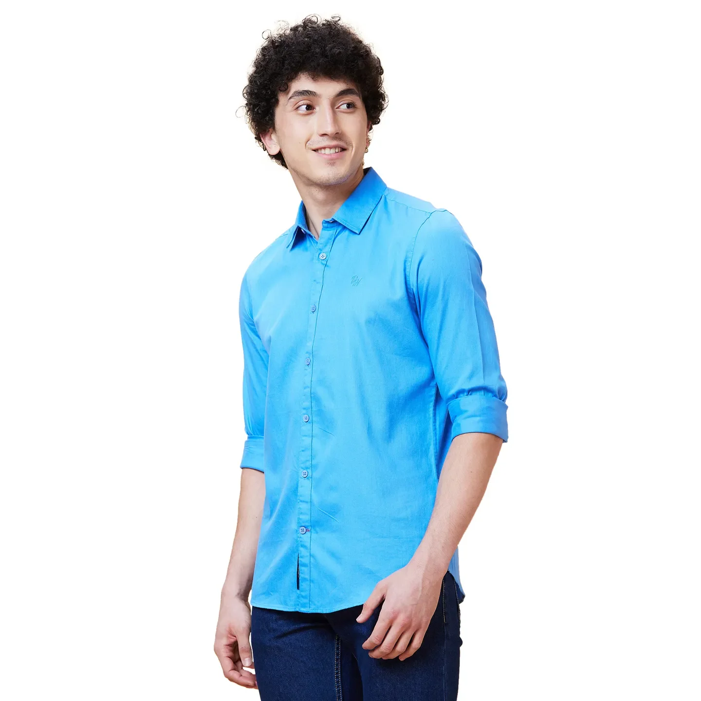Blue Slim Straight Fit Regular Collar Long Sleeves Men's Shirt by Being Human Clothing - Image 3