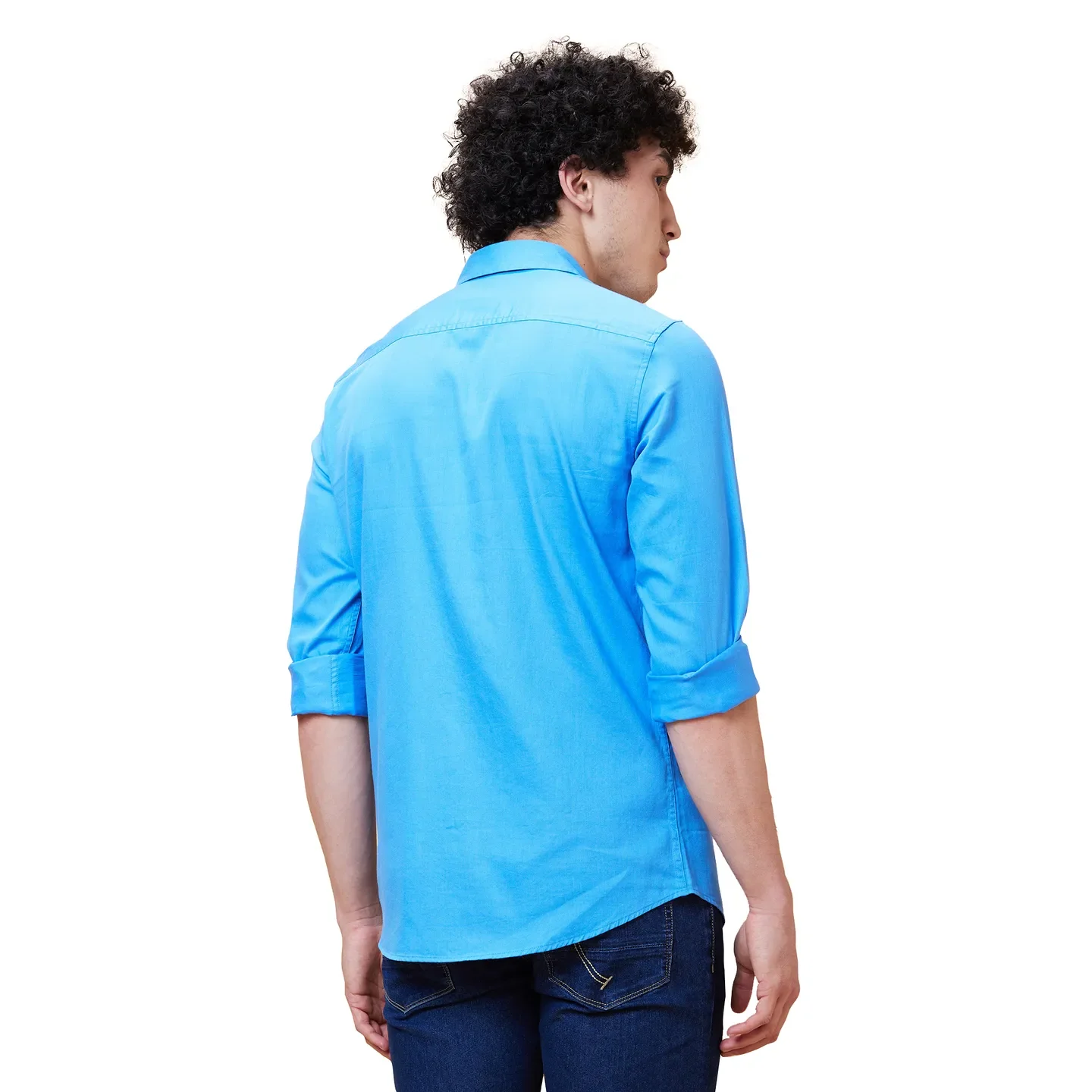 Blue Slim Straight Fit Regular Collar Long Sleeves Men's Shirt by Being Human Clothing - Image 4