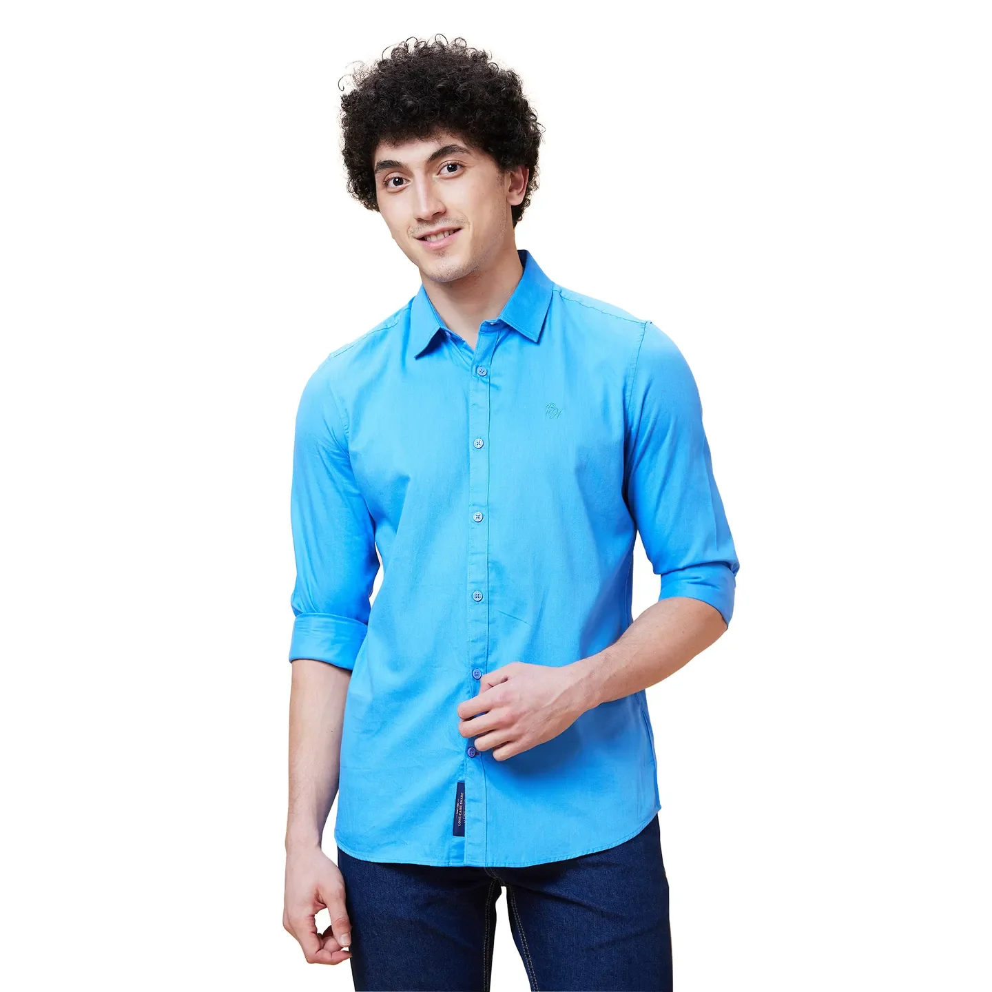 Blue Slim Straight Fit Regular Collar Long Sleeves Men's Shirt by Being Human Clothing - Image 6