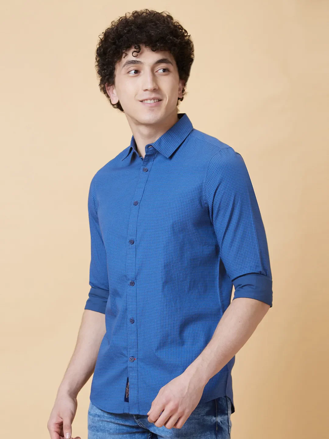Blue Slim Straight Fit Regular Collar Long Sleeves Men's Shirt by Being Human Clothing - Image 3