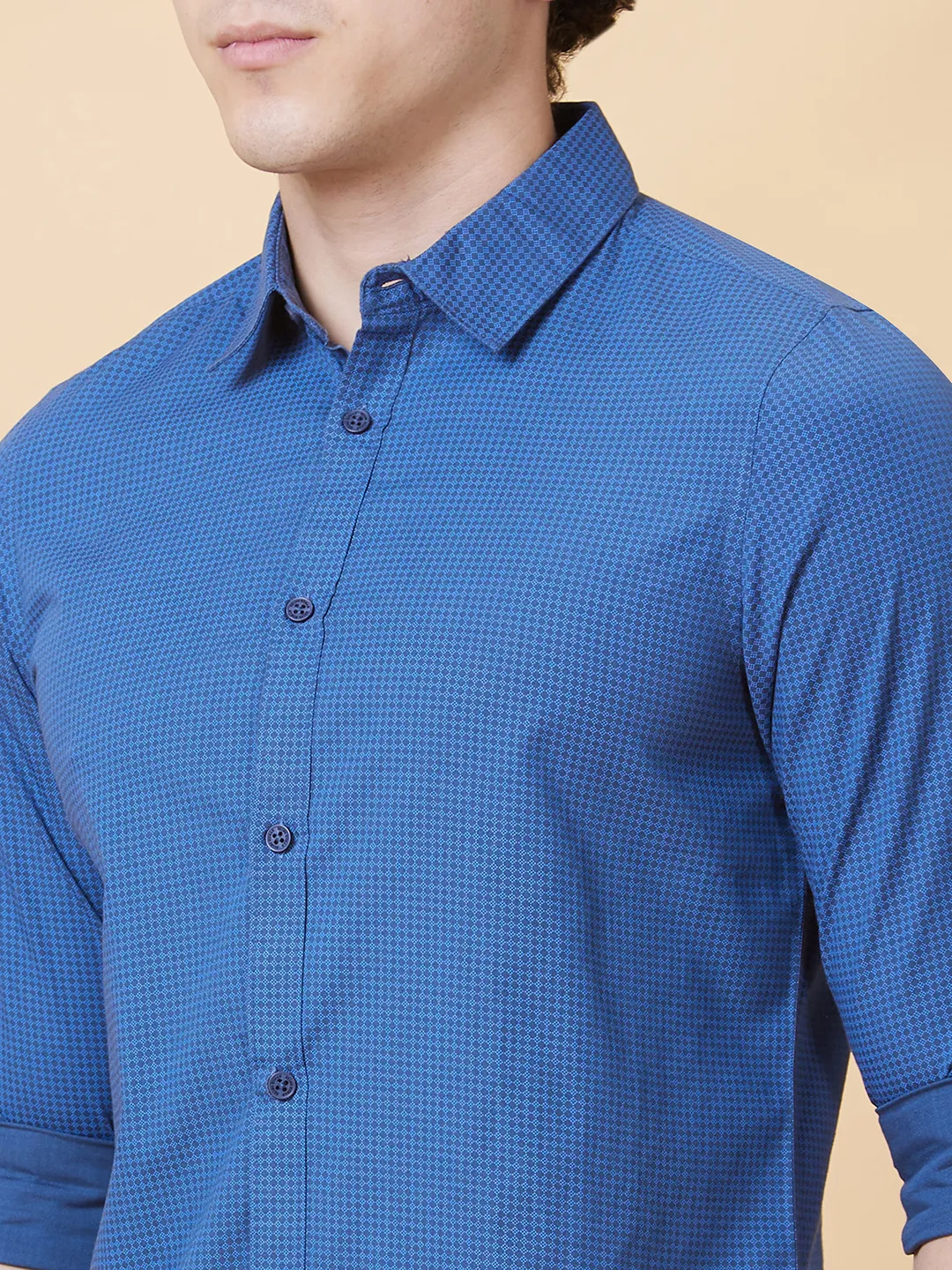 Blue Slim Straight Fit Regular Collar Long Sleeves Men's Shirt by Being Human Clothing - Image 4