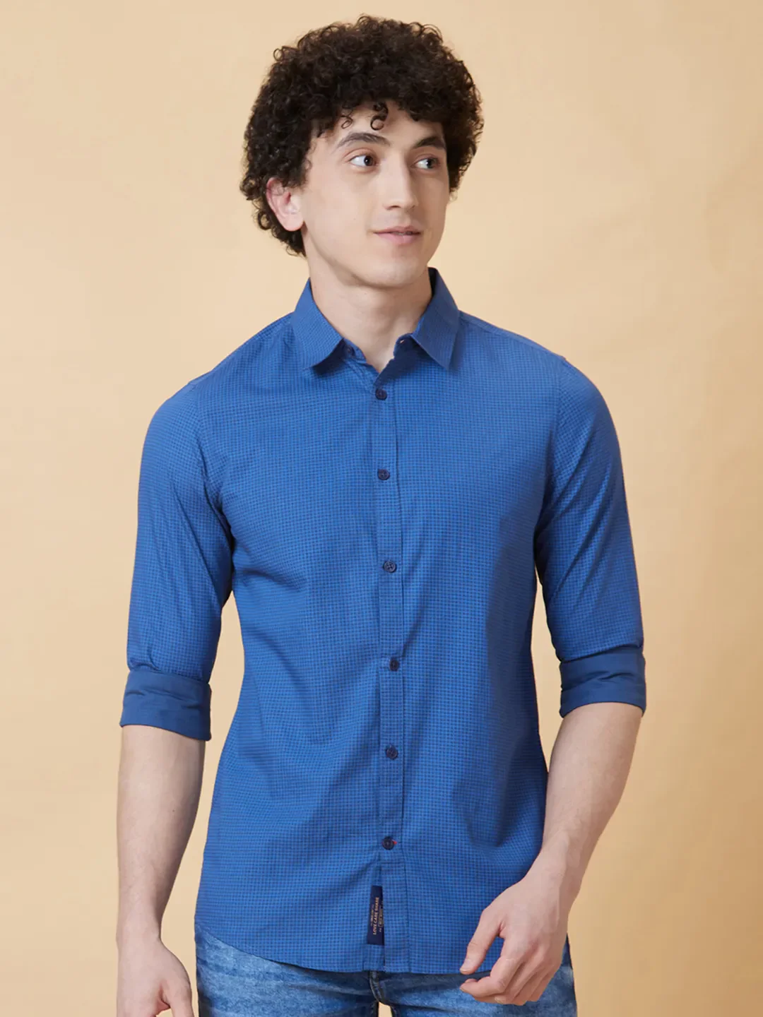 Blue Slim Straight Fit Regular Collar Long Sleeves Men's Shirt by Being Human Clothing - Image 6