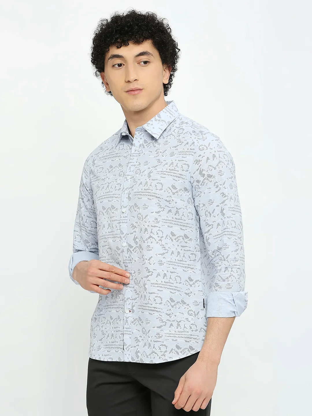 Blue Slim Straight Fit Regular Collar Long Sleeves Men's Shirt by Being Human Clothing - Image 2