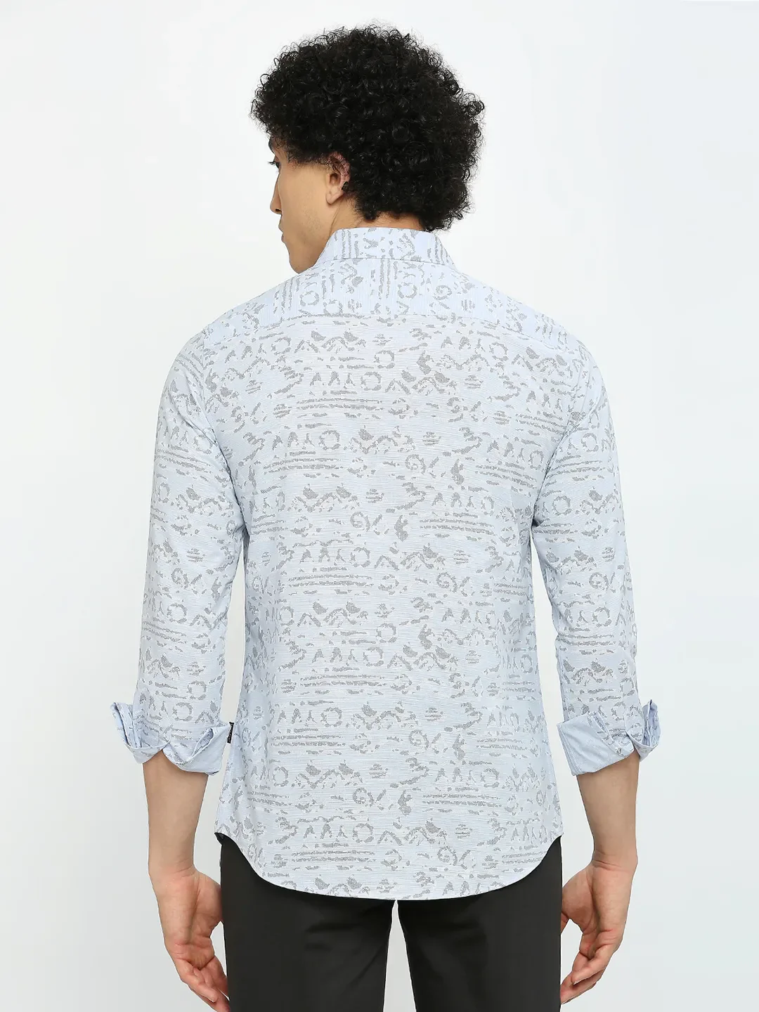 Blue Slim Straight Fit Regular Collar Long Sleeves Men's Shirt by Being Human Clothing - Image 4