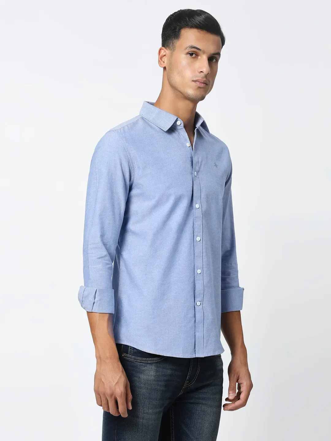 Blue Slim Straight Fit Regular Collar Long Sleeves Men's Shirt by Being Human Clothing - Image 3