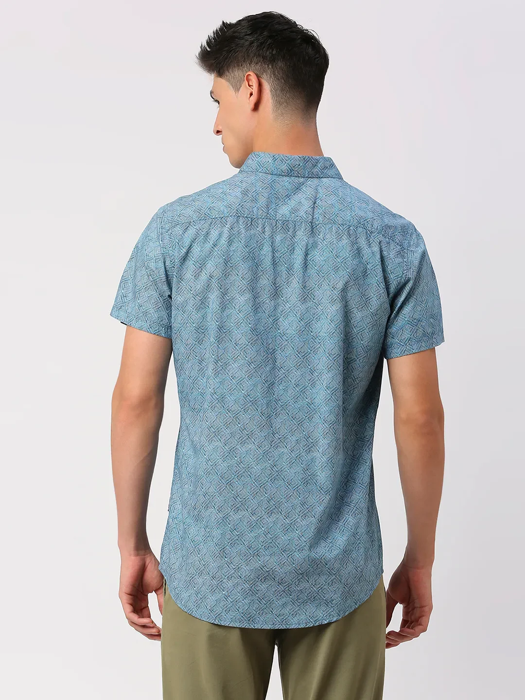 Blue Slim Straight Fit Regular Collar Short Sleeves Men's Shirt by Being Human Clothing - Image 4