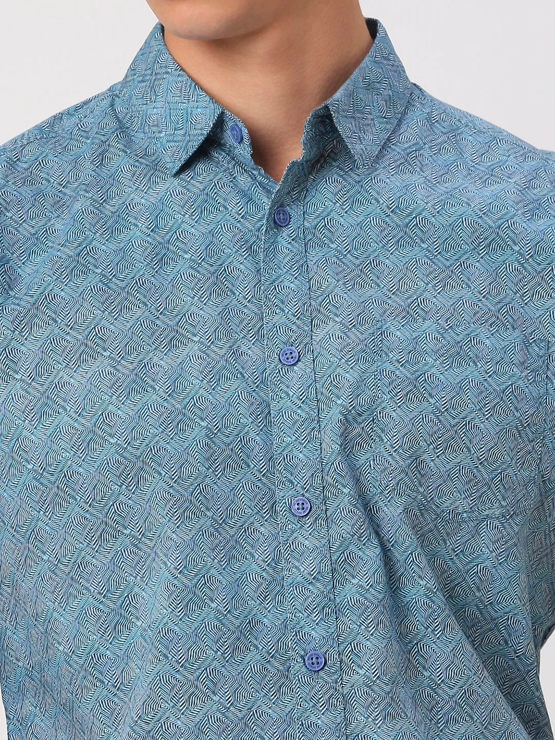 Blue Slim Straight Fit Regular Collar Short Sleeves Men's Shirt by Being Human Clothing - Image 5
