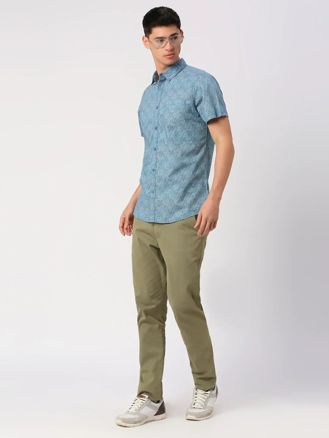 Blue Slim Straight Fit Regular Collar Short Sleeves Men's Shirt by Being Human Clothing - Image 6