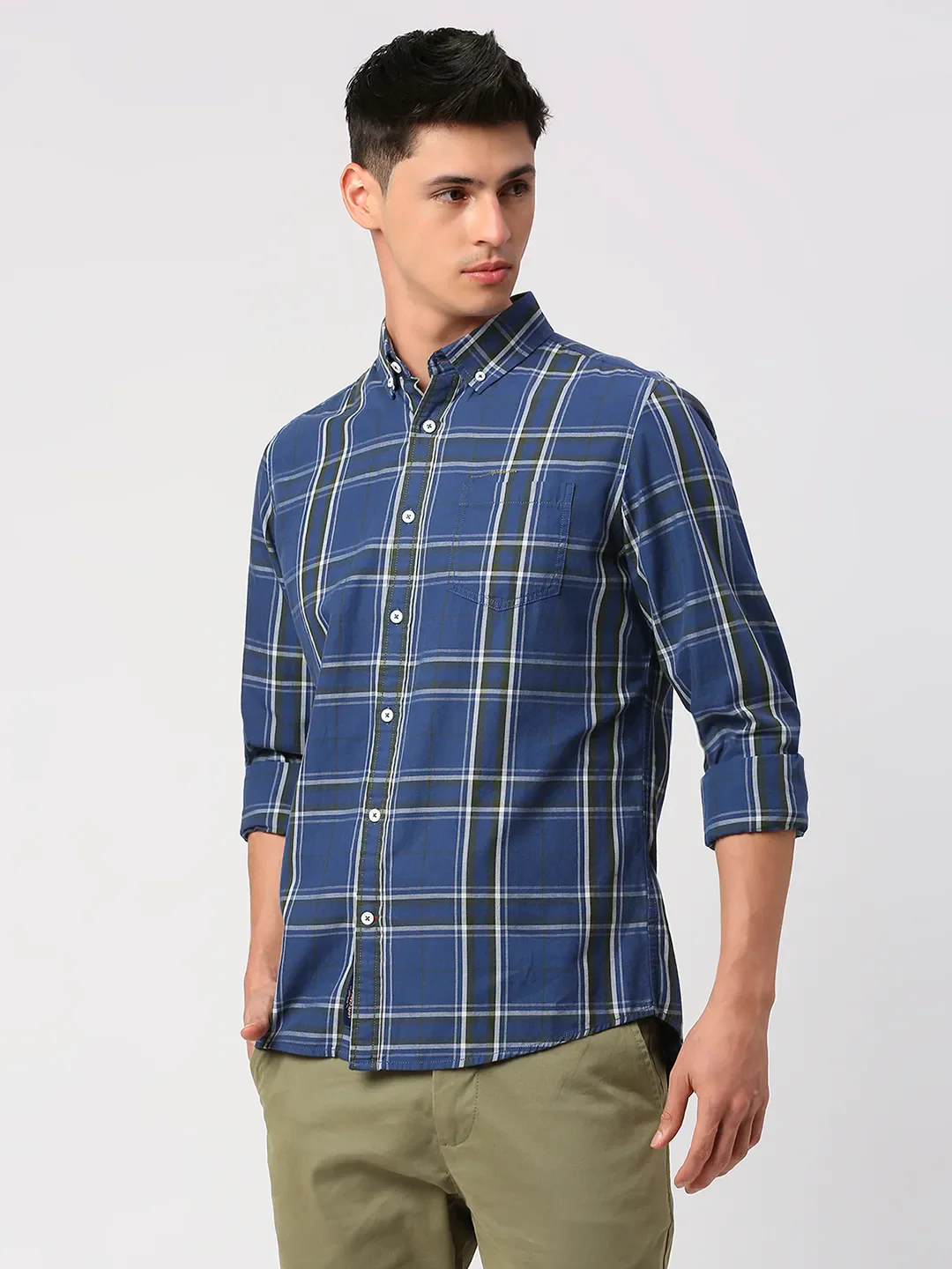 Blue Slim Fit Regular Collar Men's Shirt by Being Human Clothing - Image 2