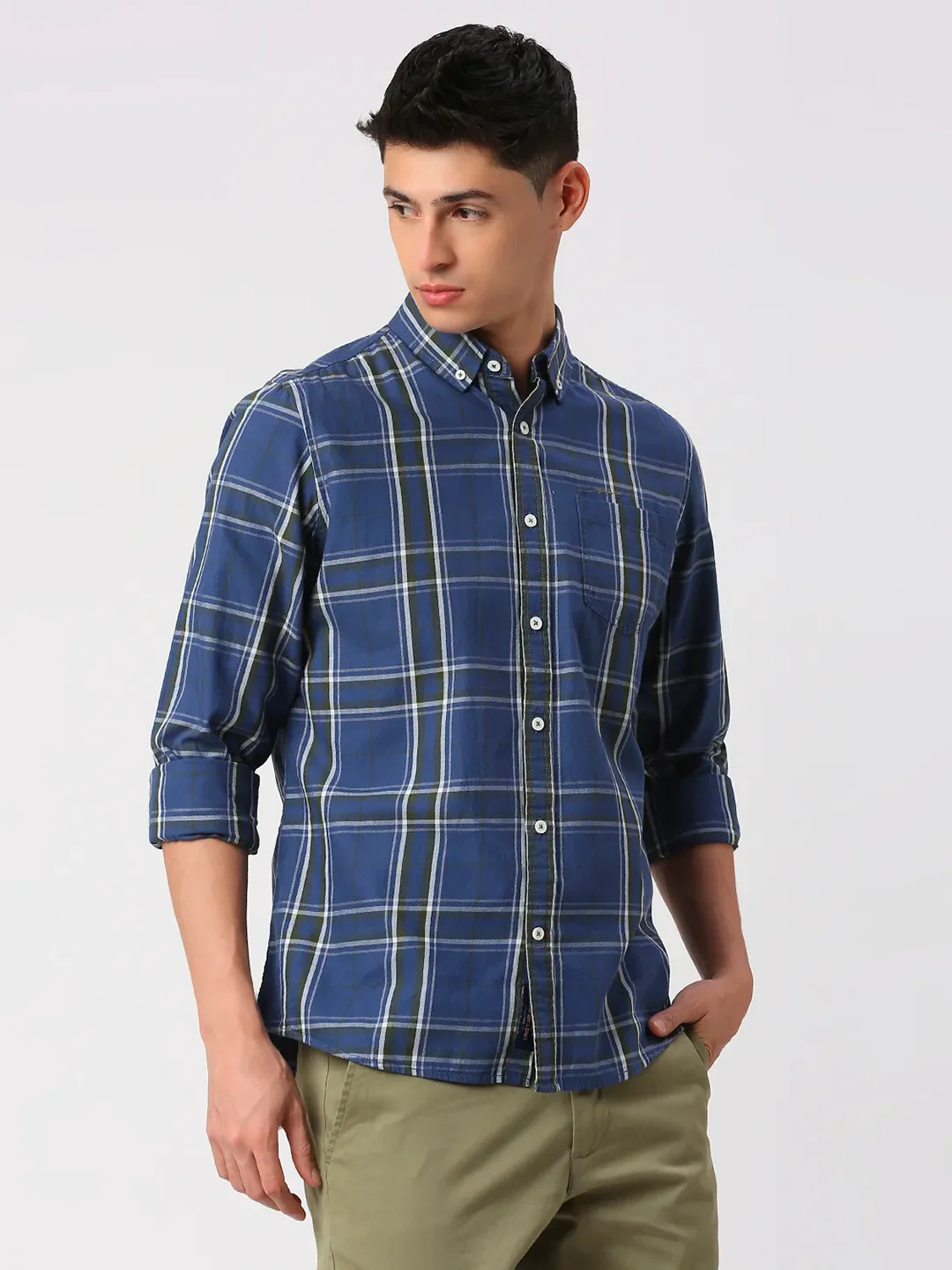 Blue Slim Fit Regular Collar Men's Shirt by Being Human Clothing - Image 3