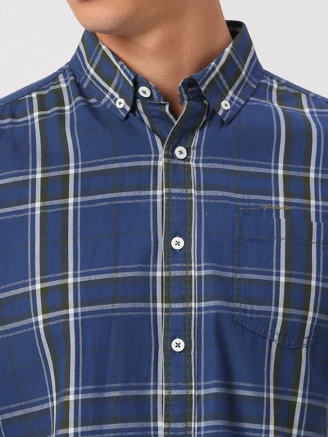 Blue Slim Fit Regular Collar Men's Shirt by Being Human Clothing - Image 5