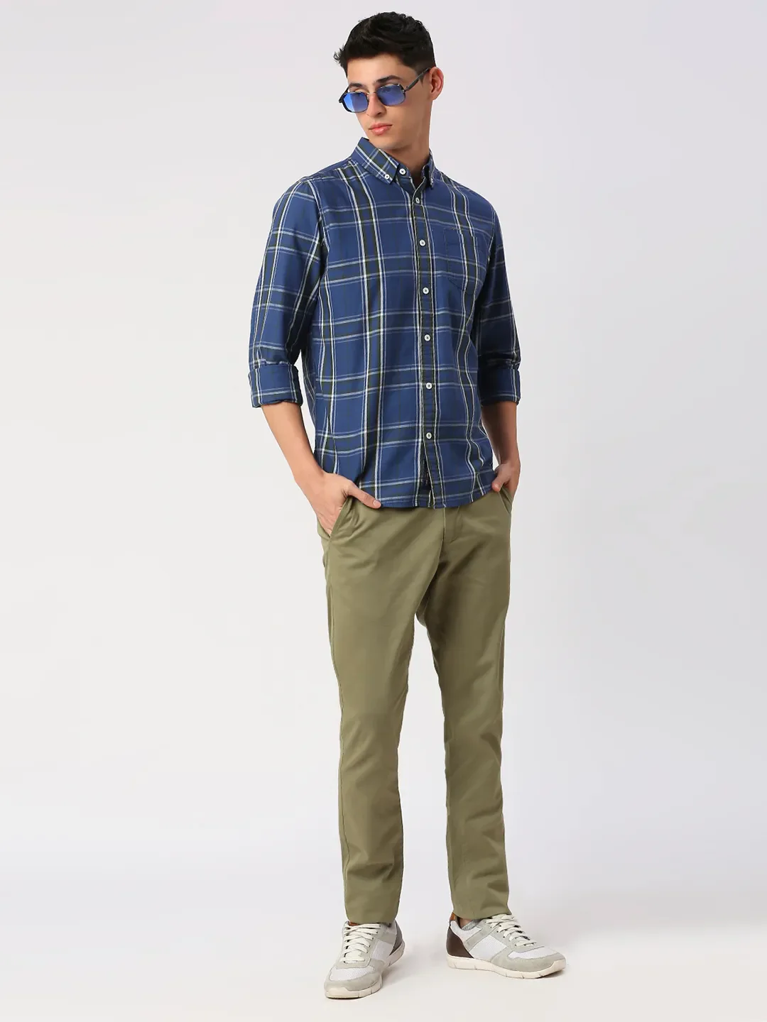 Blue Slim Fit Regular Collar Men's Shirt by Being Human Clothing - Image 6