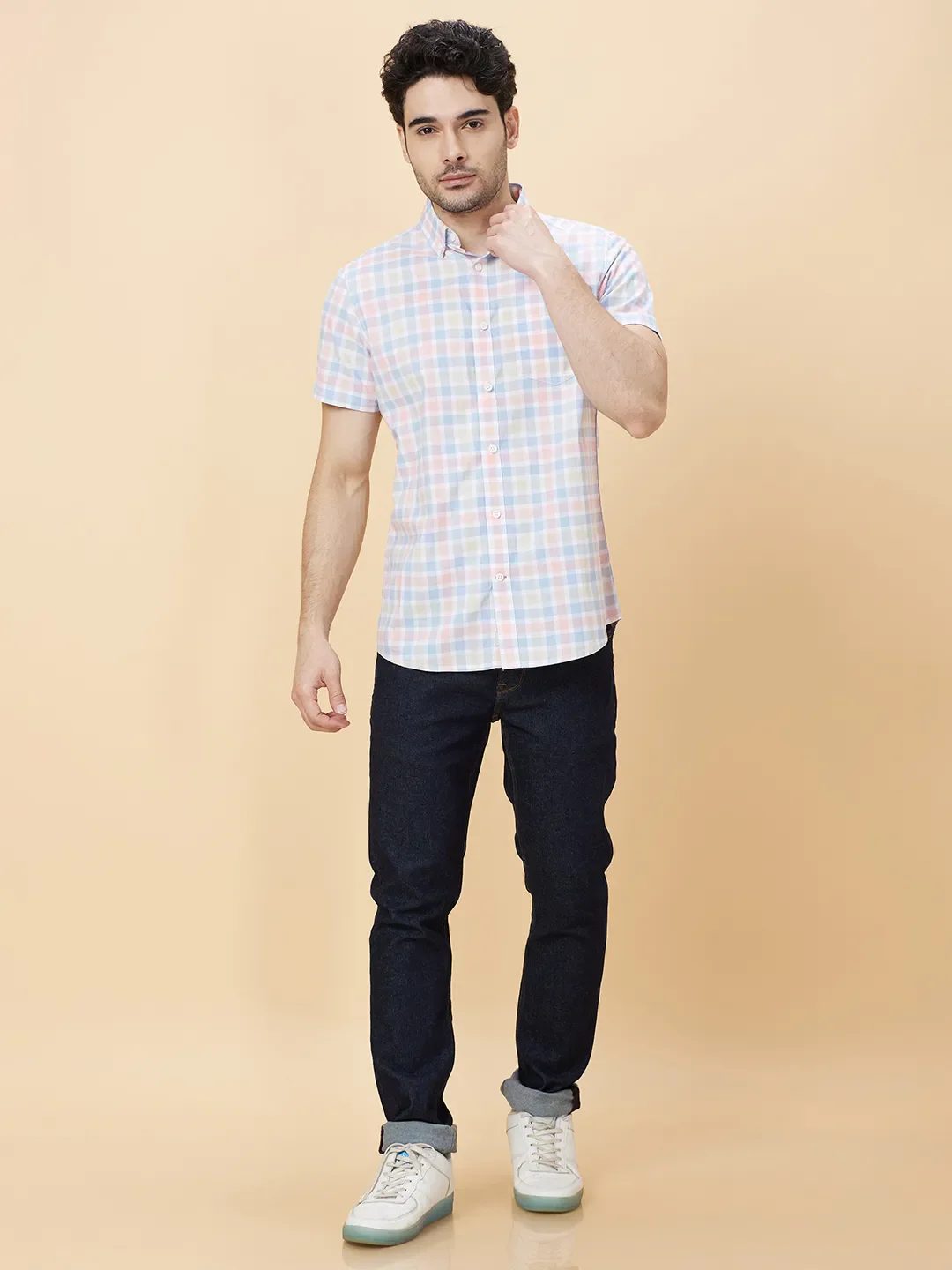 Blue Slim Straight Fit Regular Collar Short Sleeves Men's Shirt by Being Human Clothing - Image 2
