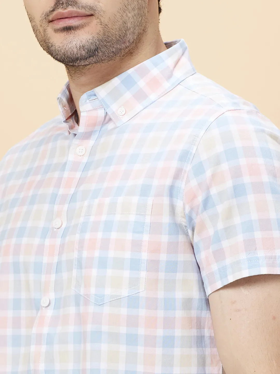 Blue Slim Straight Fit Regular Collar Short Sleeves Men's Shirt by Being Human Clothing - Image 5