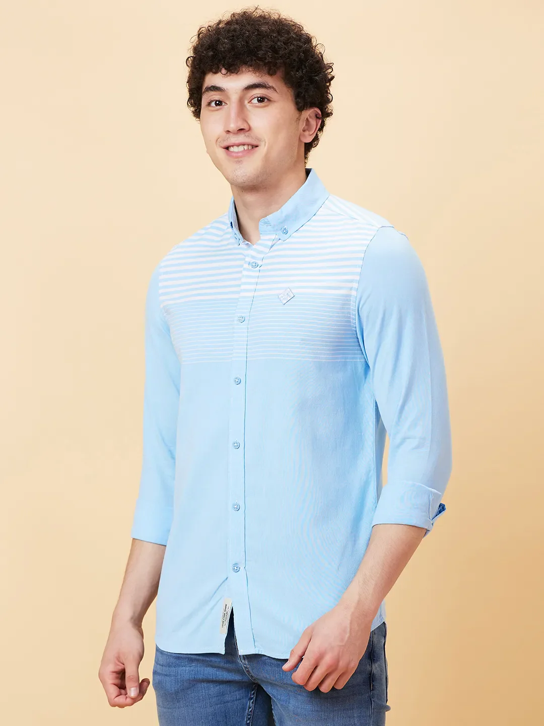 Blue Slim Fit Regular Collar Men's Shirt by Being Human Clothing - Image 3
