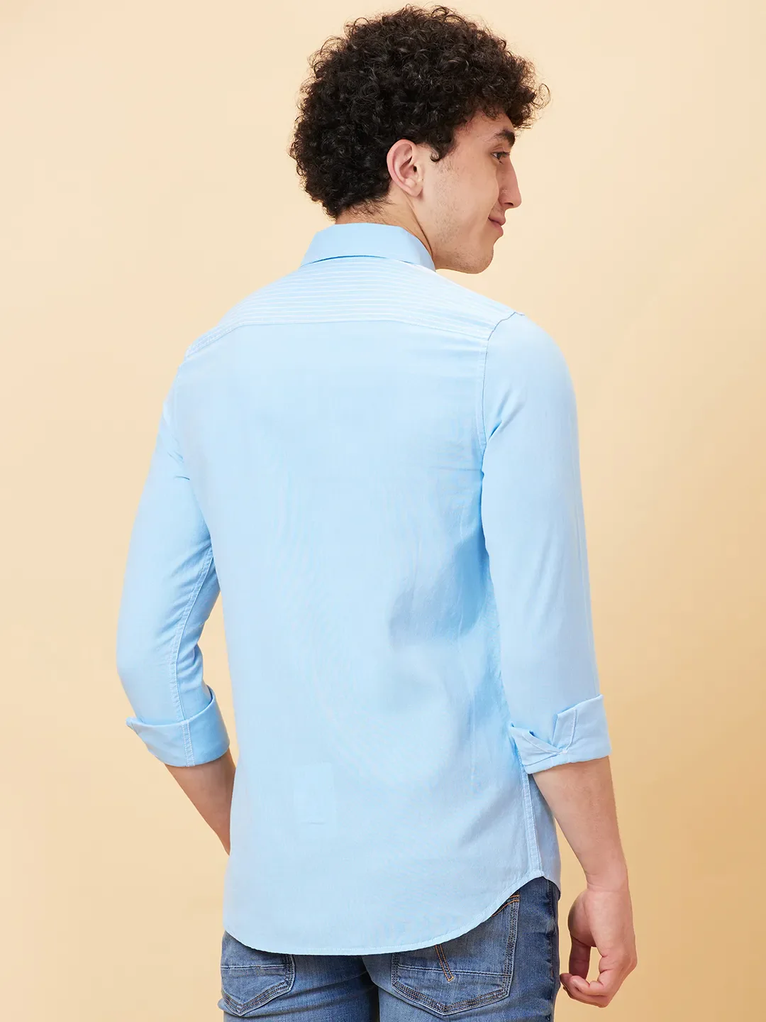 Blue Slim Fit Regular Collar Men's Shirt by Being Human Clothing - Image 4