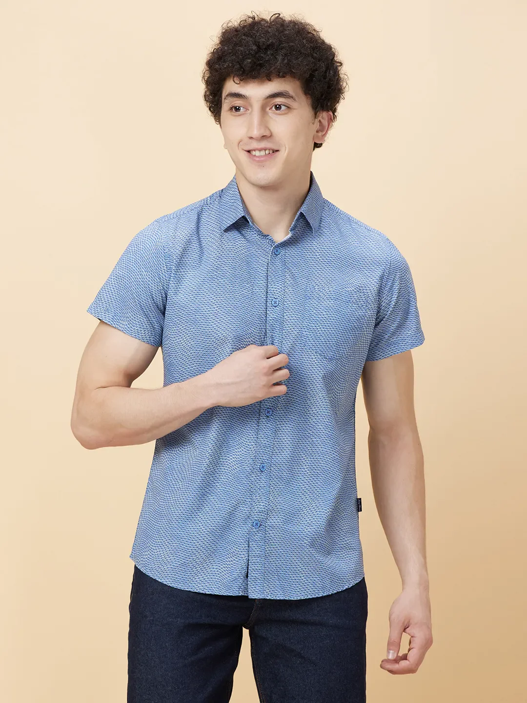Blue Slim Fit Regular Collar Men's Shirt by Being Human Clothing