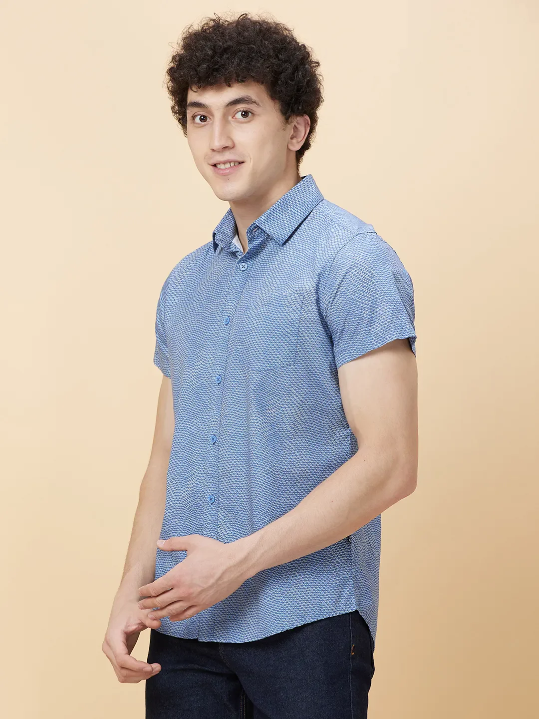 Blue Slim Fit Regular Collar Men's Shirt by Being Human Clothing - Image 3