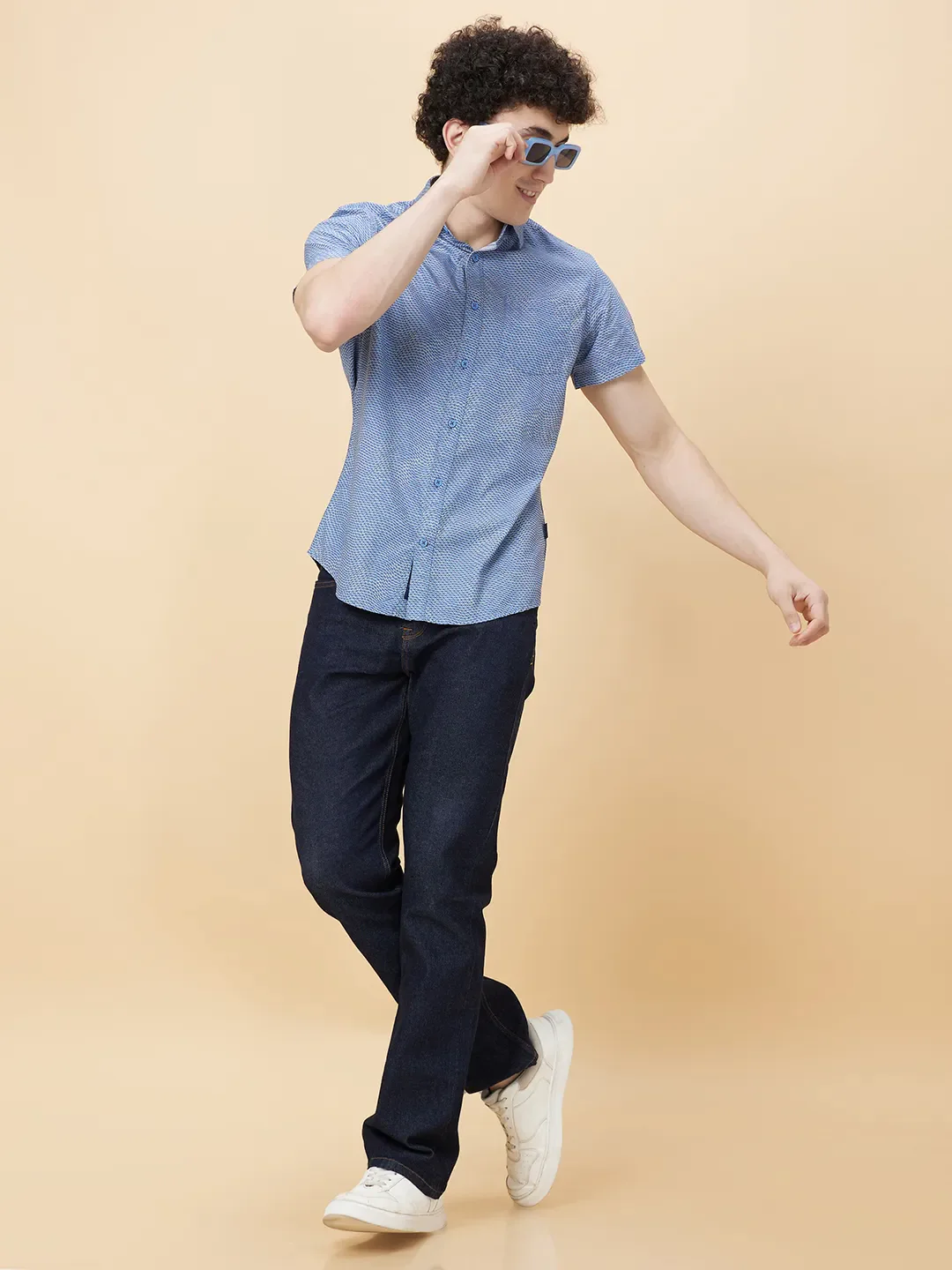Blue Slim Fit Regular Collar Men's Shirt by Being Human Clothing - Image 6