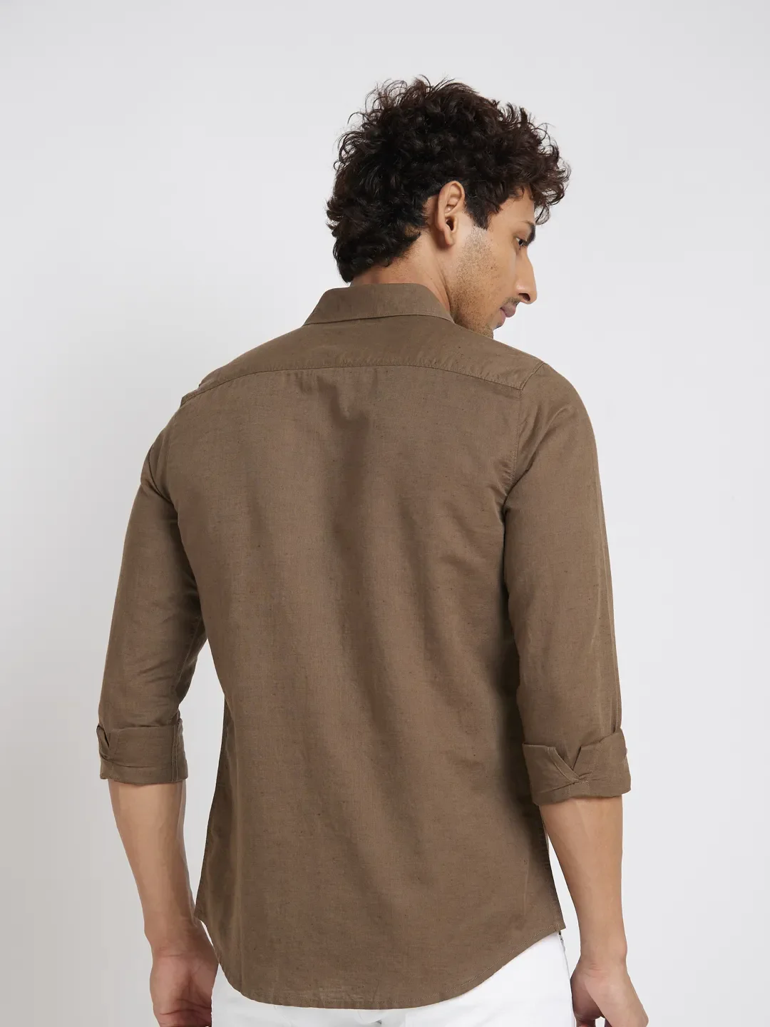 Brown Slim Straight Fit Regular Collar Long Sleeves Men's Shirt by Being Human Clothing - Image 3