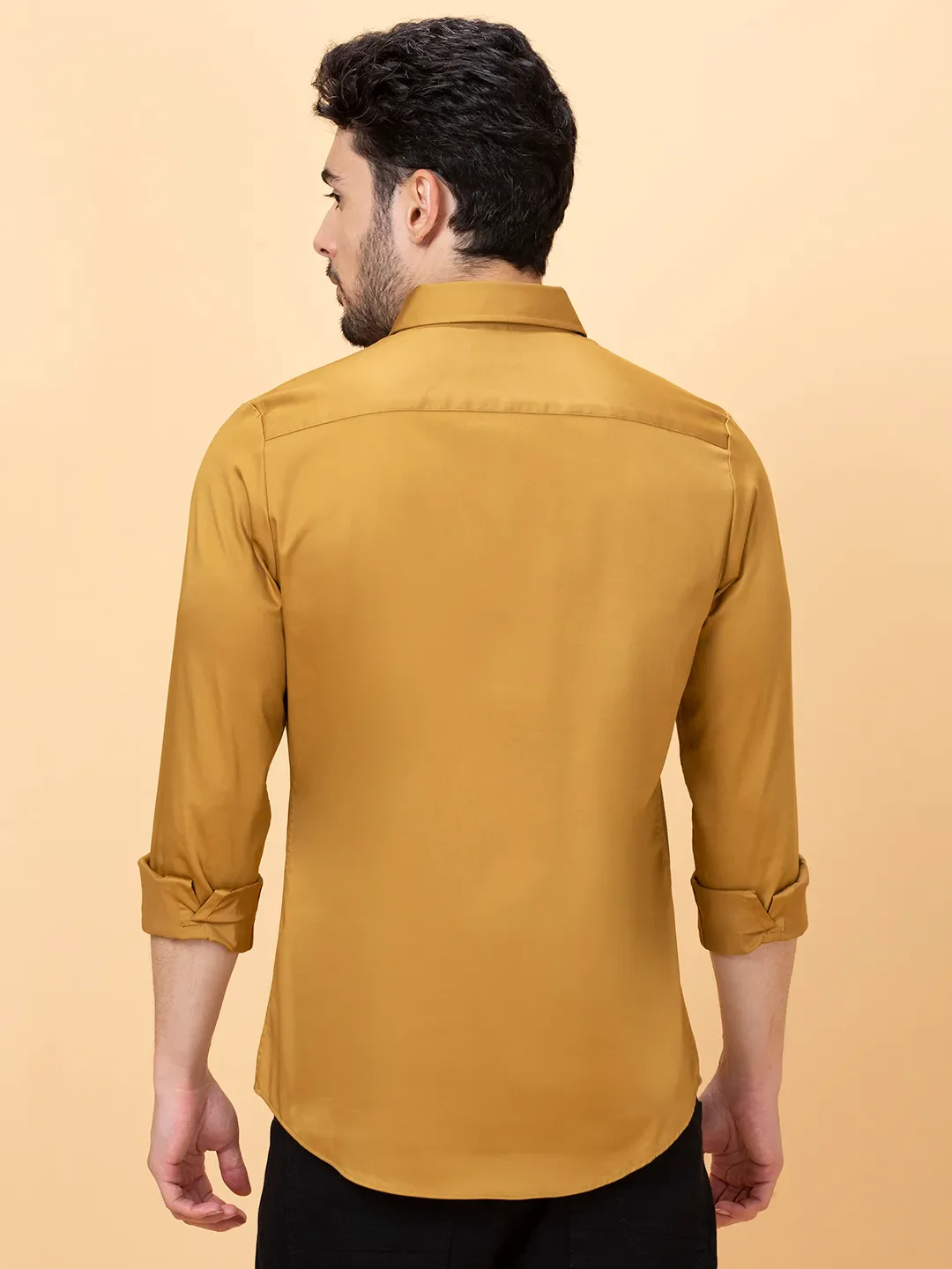 Brown Slim Straight Fit Regular Collar Long Sleeves Men's Shirt by Being Human Clothing - Image 3
