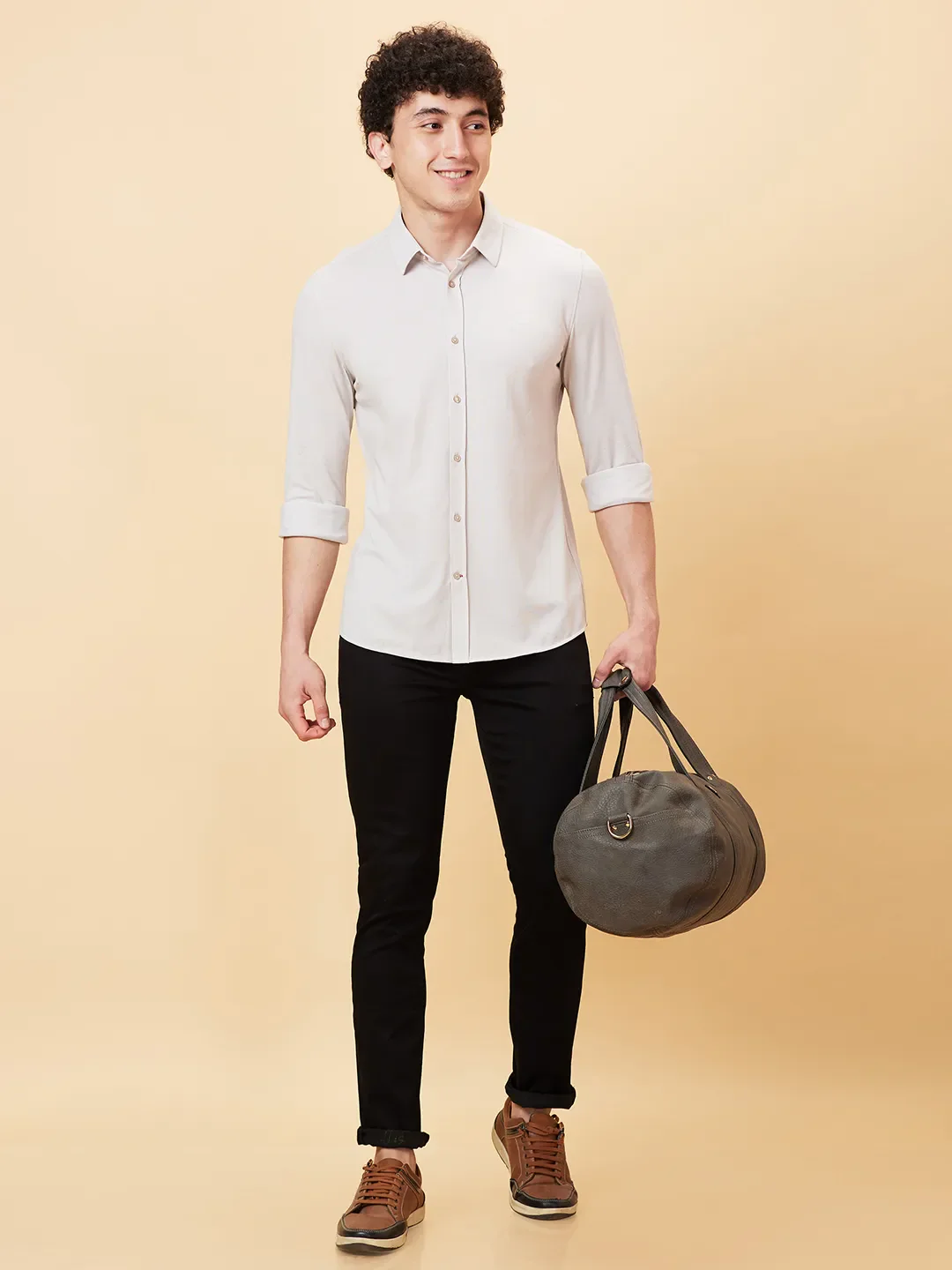 Off White Slim Fit Regular Collar Men's Shirt by Being Human Clothing - Image 2