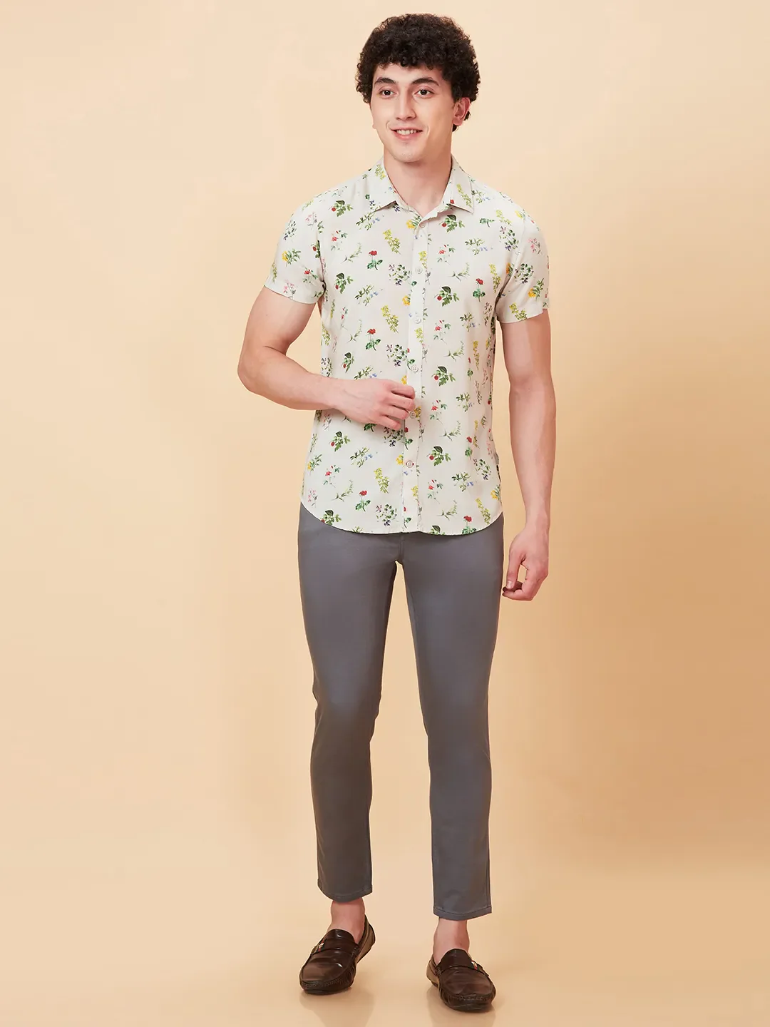Off White Slim Fit Regular Collar Men's Shirt by Being Human Clothing - Image 2