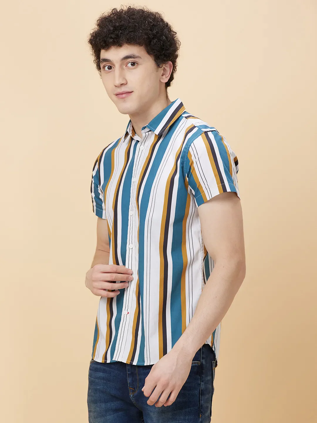 Off White Slim Fit Regular Collar Men's Shirt by Being Human Clothing - Image 3