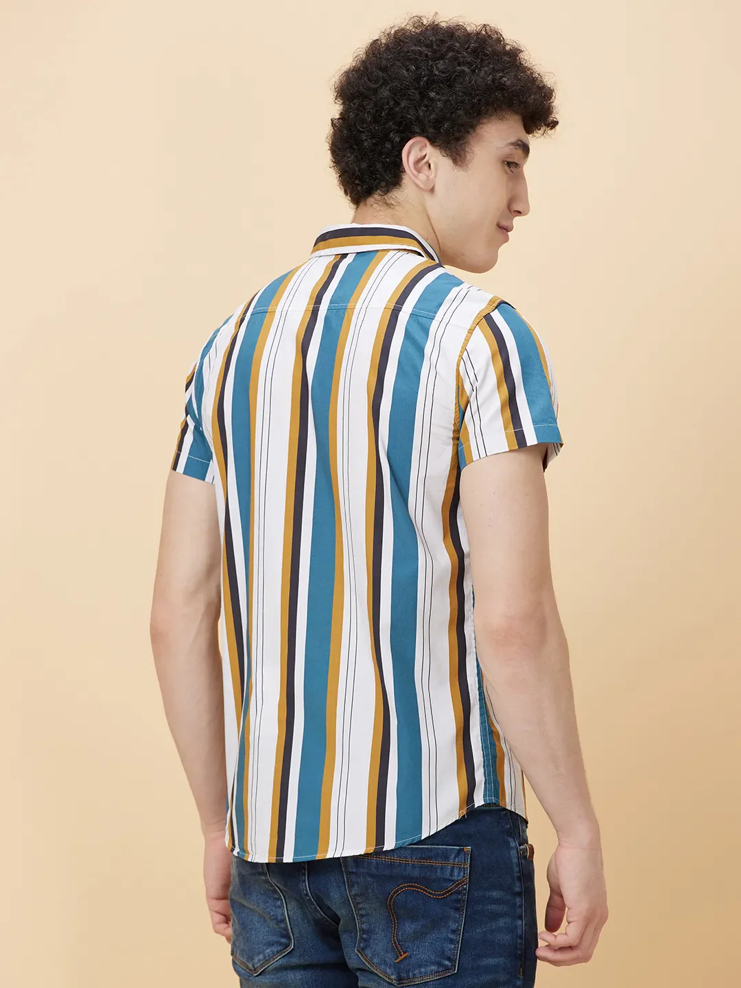 Off White Slim Fit Regular Collar Men's Shirt by Being Human Clothing - Image 4