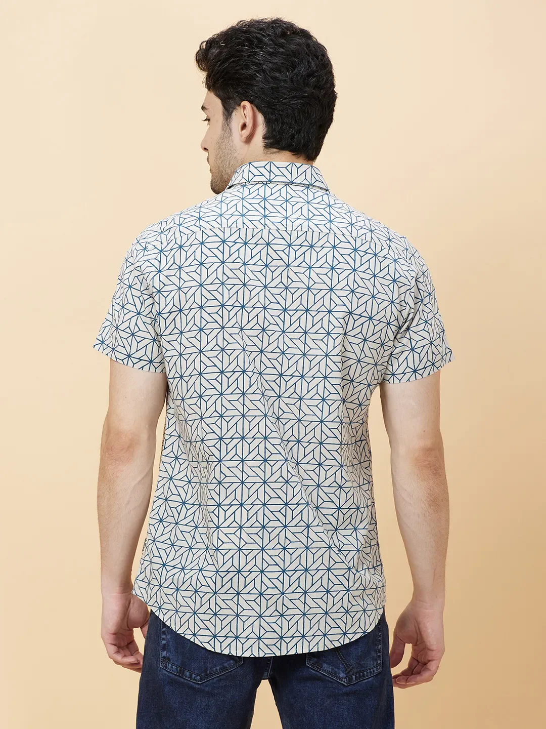 Beige Slim Straight Fit Regular Collar Short Sleeves Men's Shirt by Being Human Clothing - Image 4