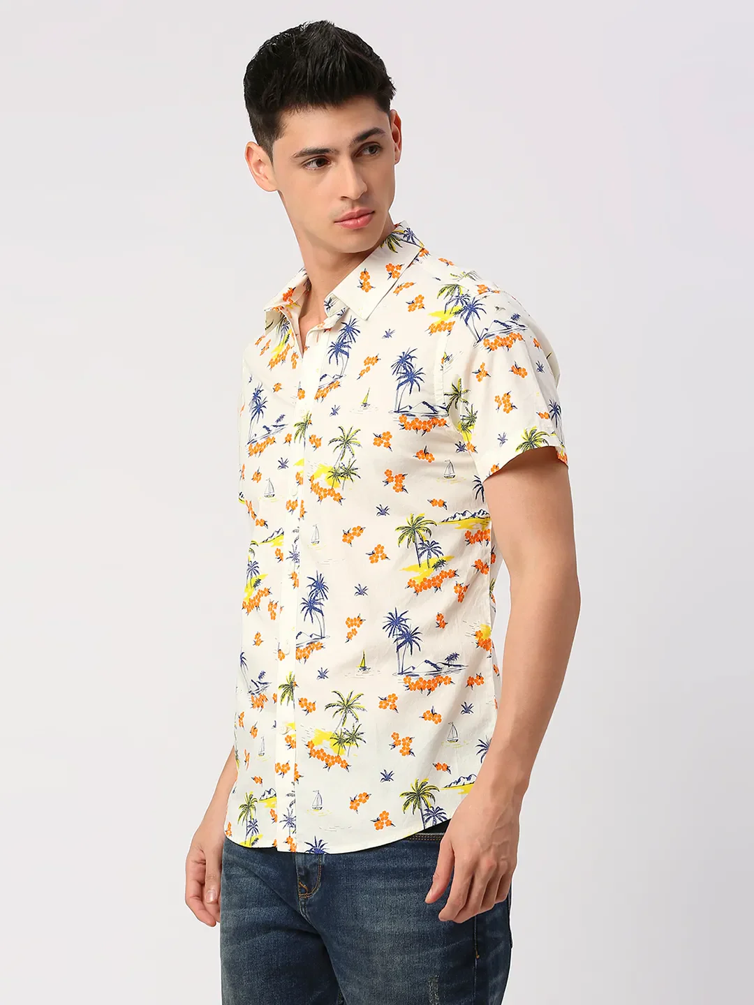 Off White Slim Fit Regular Collar Men's Shirt by Being Human Clothing - Image 2