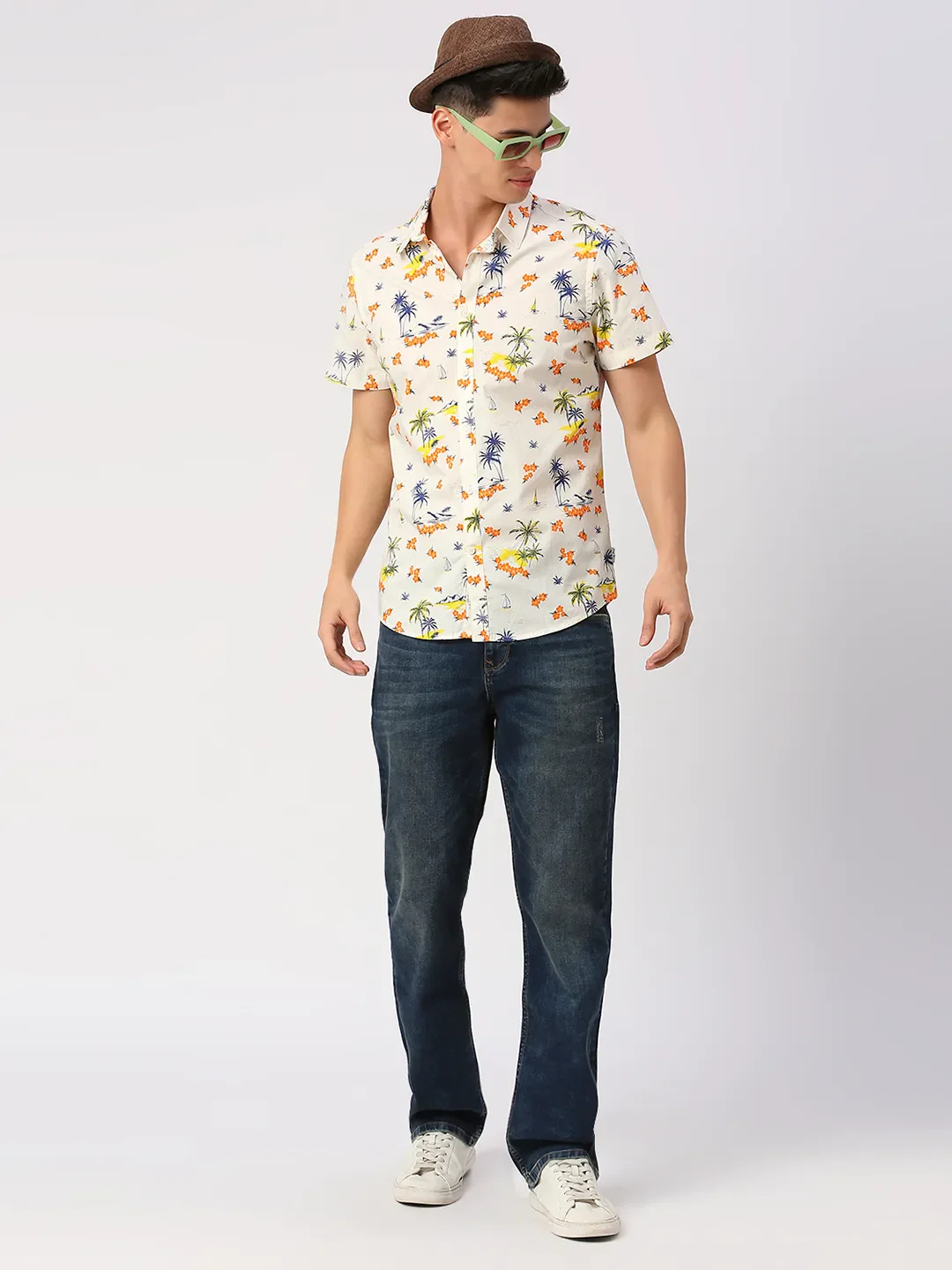 Off White Slim Fit Regular Collar Men's Shirt by Being Human Clothing - Image 6