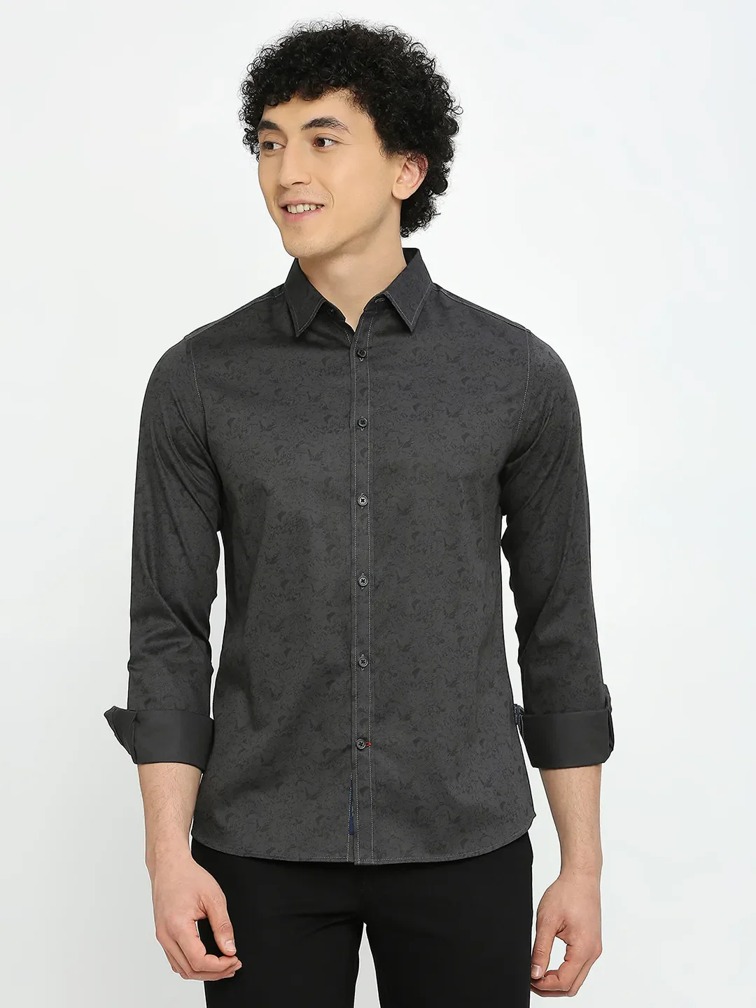 Grey Slim Straight Fit Regular Collar Long Sleeves Men's Shirt by Being Human Clothing