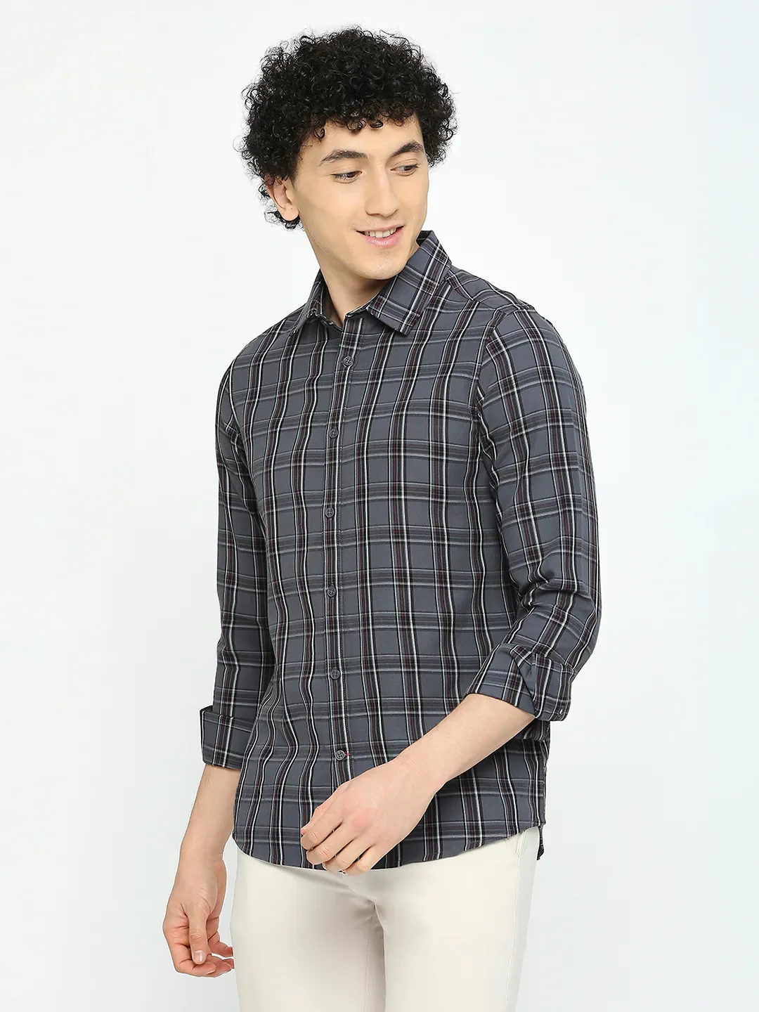 Grey Slim Fit Regular Collar Men's Shirt by Being Human Clothing - Image 2