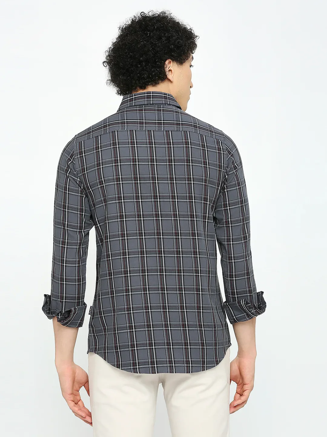 Grey Slim Fit Regular Collar Men's Shirt by Being Human Clothing - Image 4