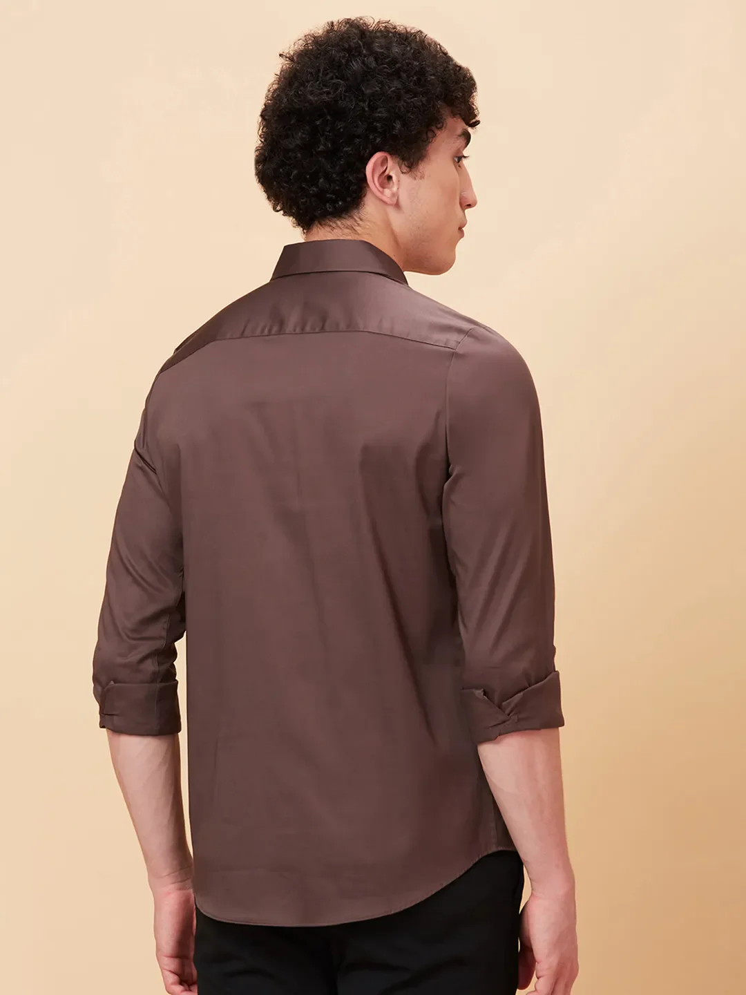Brown Slim Straight Fit Regular Collar Long Sleeves Men's Shirt by Being Human Clothing - Image 3