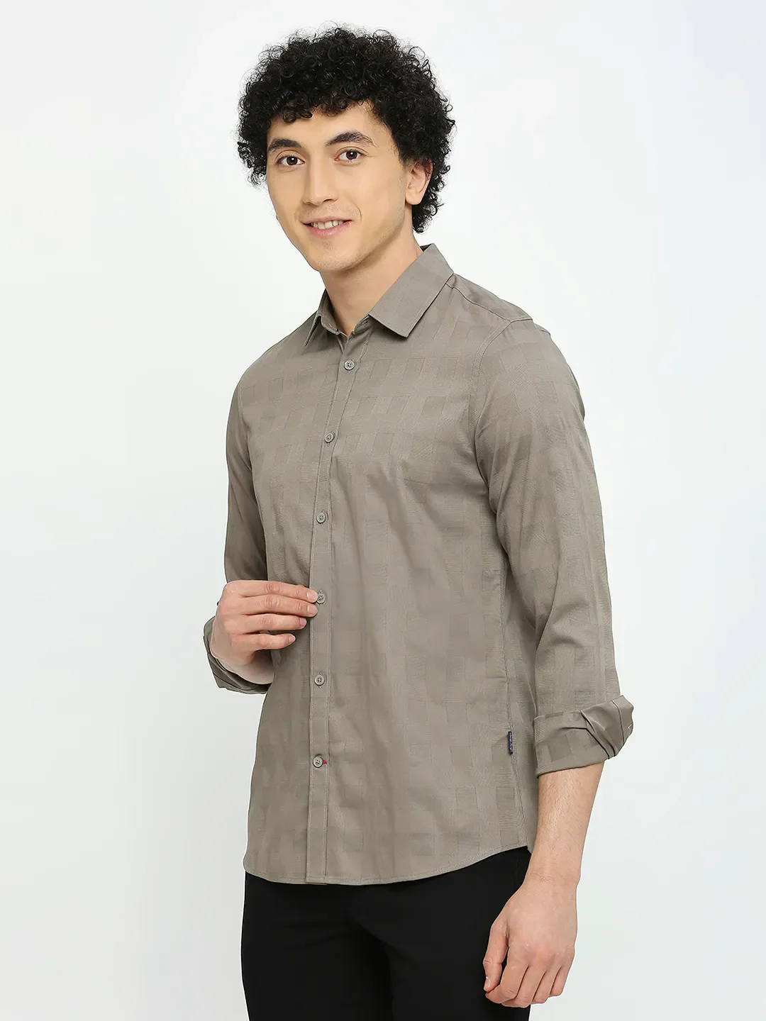 Brown Slim Straight Fit Regular Collar Long Sleeves Men's Shirt by Being Human Clothing - Image 2