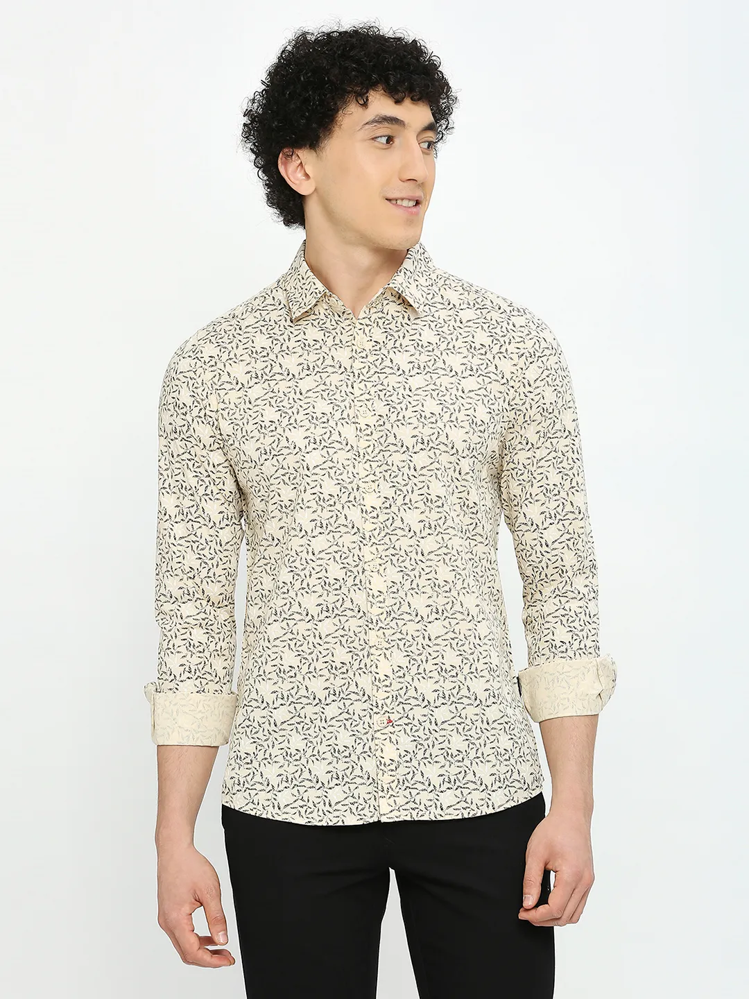 Beige Slim Straight Fit Regular Collar Long Sleeves Men's Shirt by Being Human Clothing